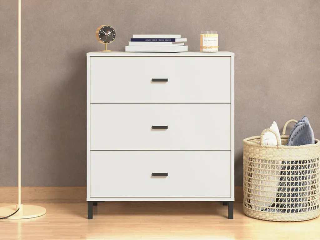 Commode de Chambre Blanche Portio 3 Tiroirs pour Rangement Moderne - 2