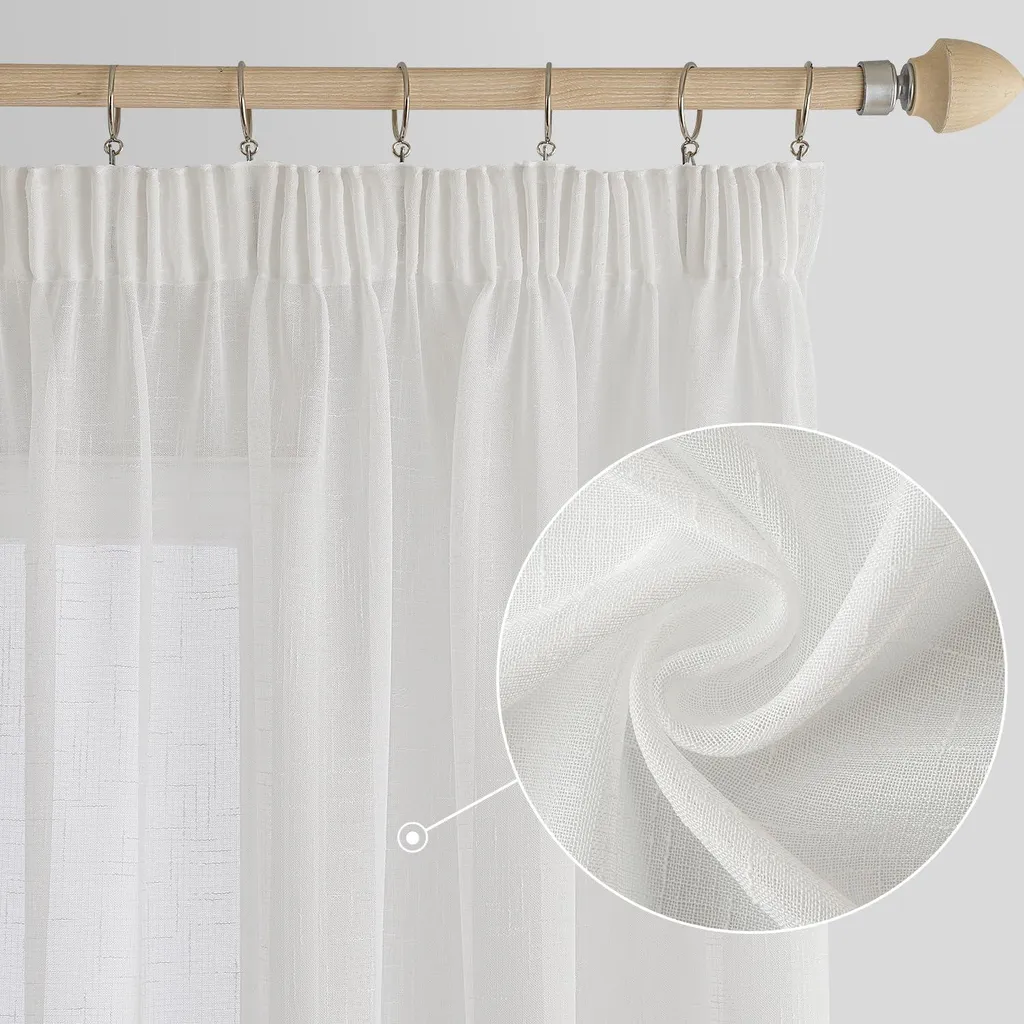 Rideau transparent blanc volants anti-regard extérieur 300x225 cm