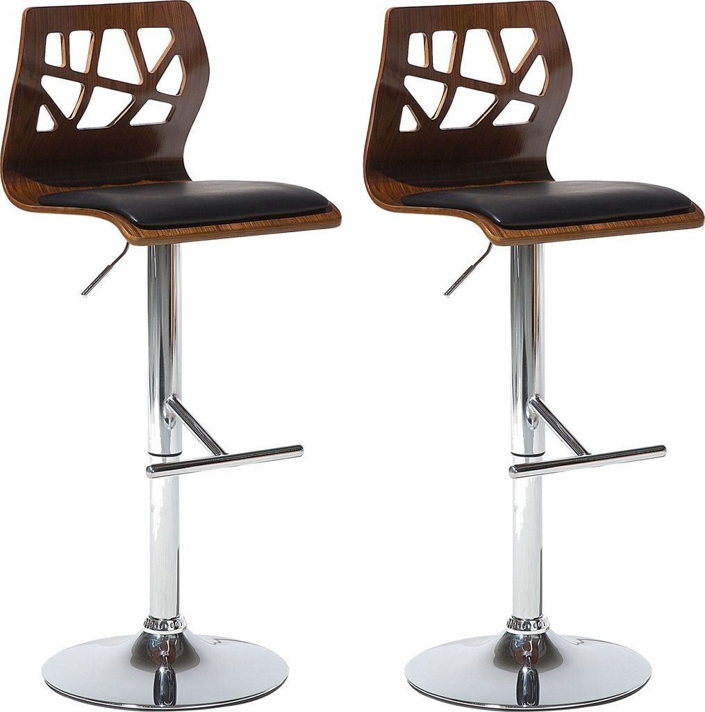 BELIANI Barstuhl Schwarz und Dunkelbraun Kunstleder Holzoptik mit Metallgestell Fußstütze Gasdruckfeder höhenverstellbar für Kücheninsel Wohnz...