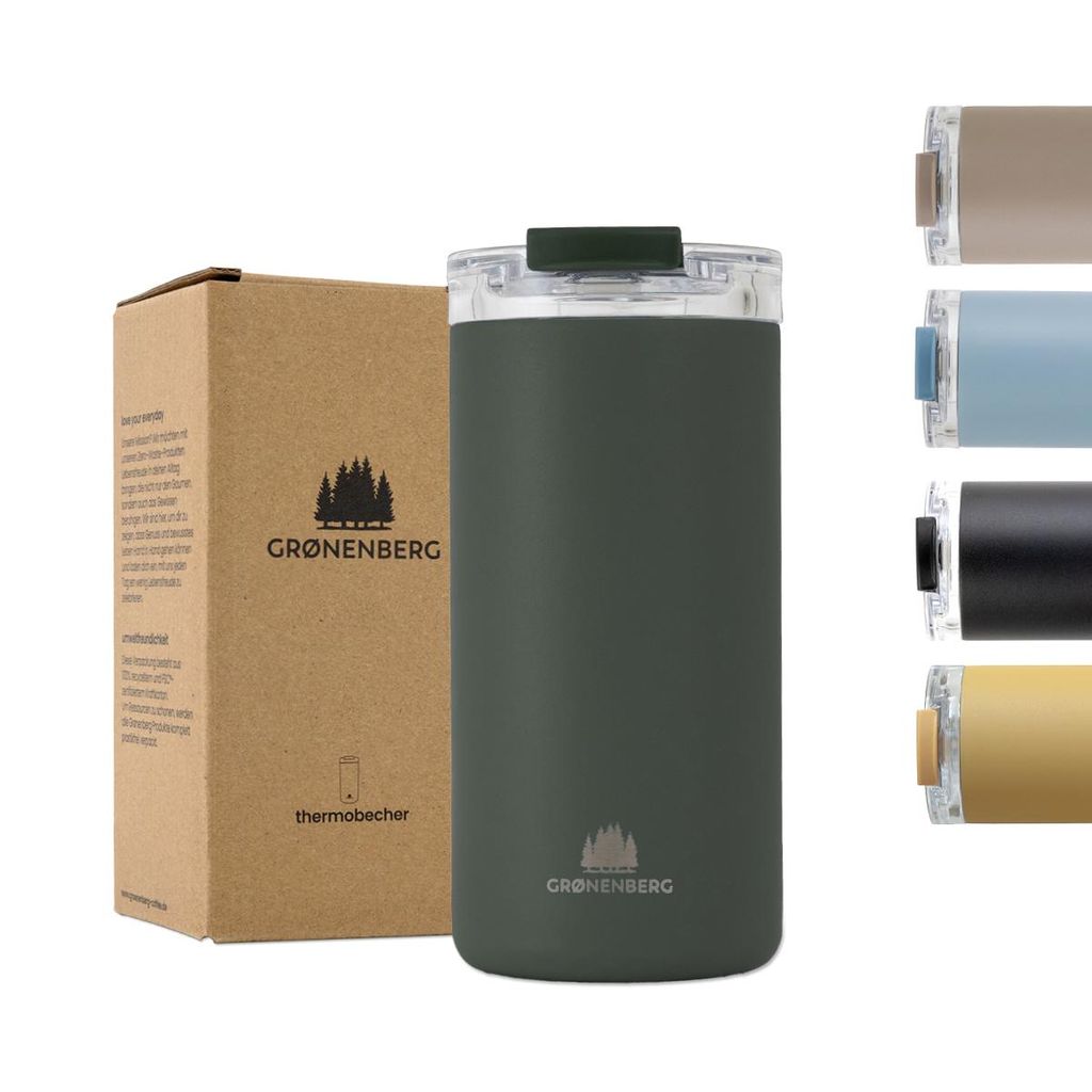Groenenberg Thermobecher 473ml, forest | Kaffeebecher to go 100% Auslaufsicher | Hält mind. 4 h heiß | Coffee to go Becher aus recyceltem Edelstahl