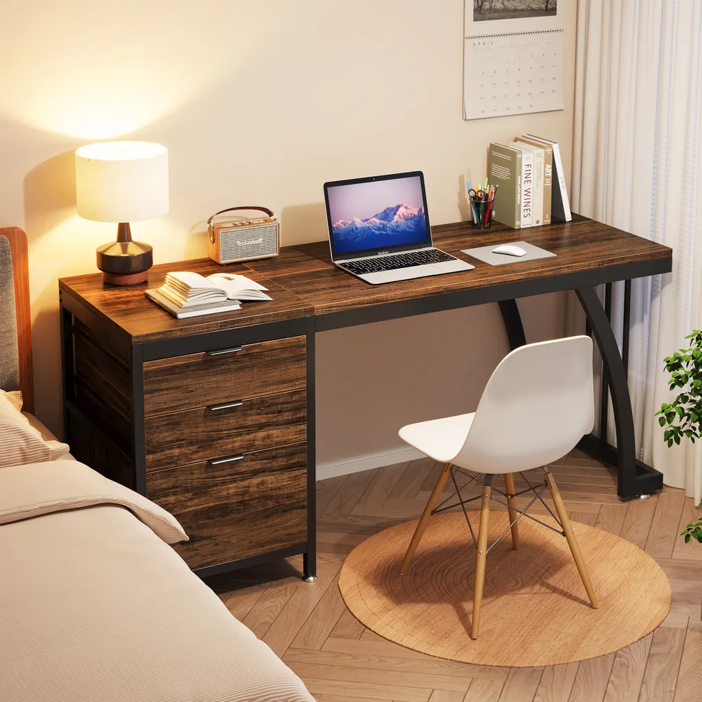 Bureau PC Industriel avec Tiroirs de Rangement Table d'Étude 150 cm