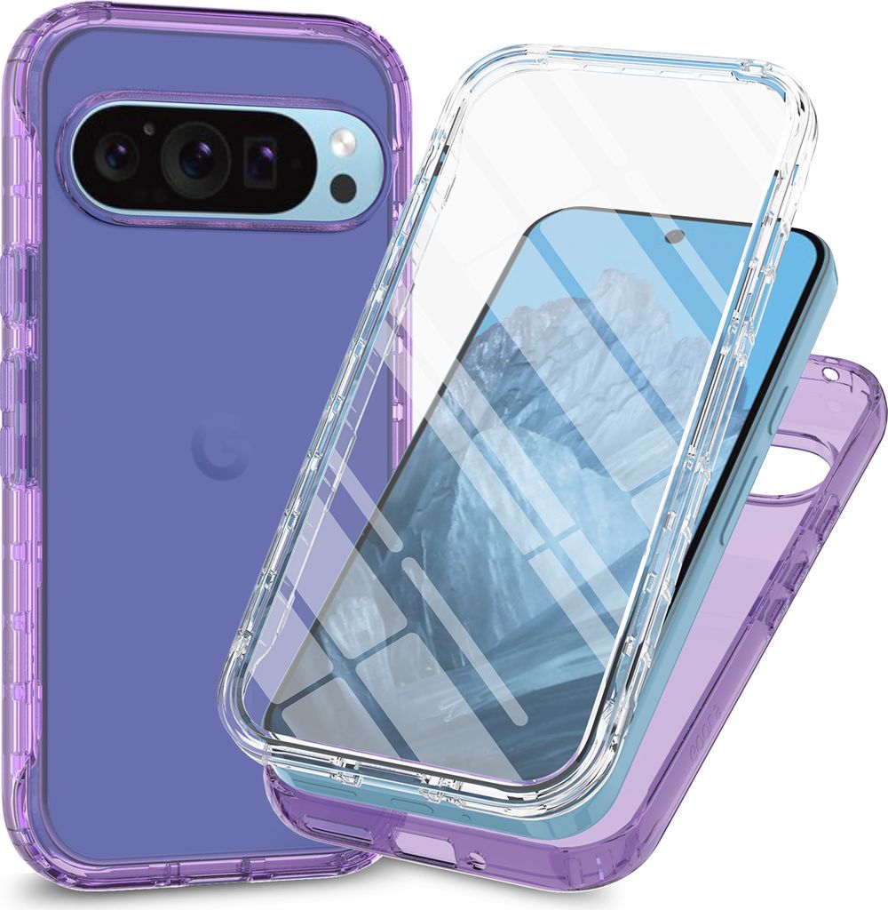 Google Pixel 10 Pro Hülle, Bumper mit Eingebautem Displayschutz Komplettschutz Schutzhülle für Google Pixel 10 / Pixel 10 Pro Violett