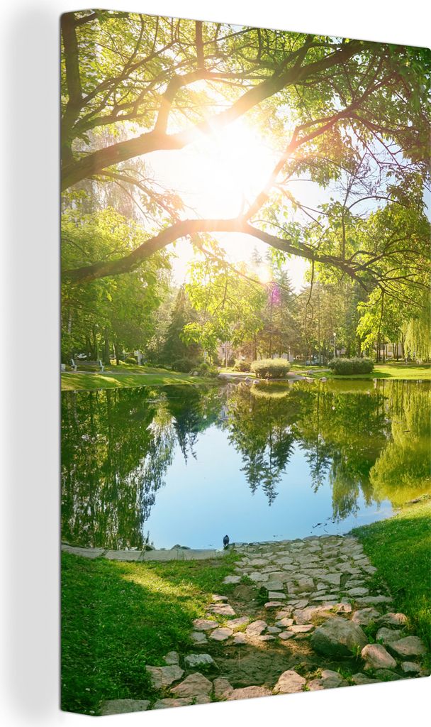 OneMillionCanvasses - Leinwandbilder - 90x140 cm, Bäume - See - Sonne - Gras - Natur, Wandbilder Kunstdruck Wanddekoration - Foto auf Leinwand -...