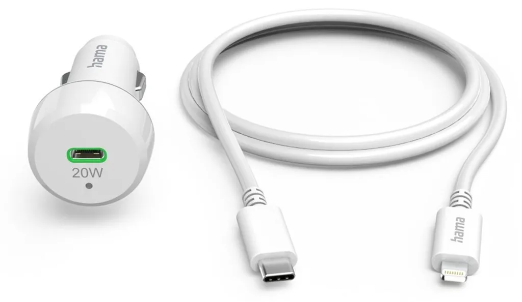 Chargeur auto PD 20W compact blanc avec câble Lightning 1m robuste - 10
