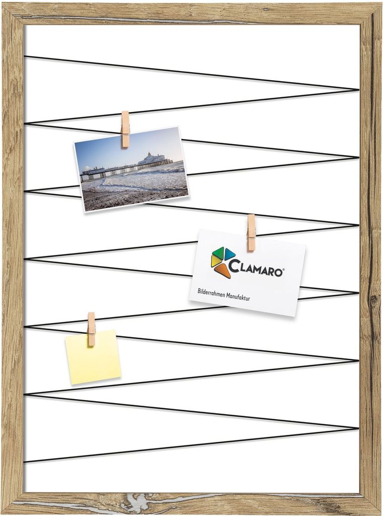 Fotohalter Pinnwand Fotorahmen Bilderrahmen 20 Holzklammer CLAMARO Collage Flex, Flex Größe:45x65, Flex Farbe:Eiche Altholz Silber