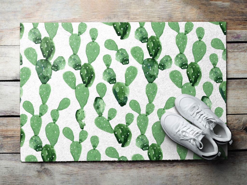 Fußmatte Aussen - Schuhmatte Haustür- Schmutzfangmatte Türvorleger - Outdoor Teppich Schmutzfänger - 60x40 cm - Aquarell Cacti