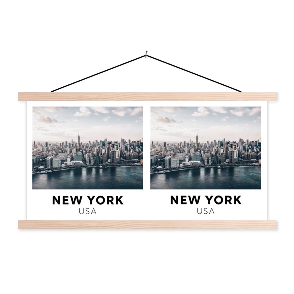 MuchoWow Textilposter New York - Amerika - Wasser 60x30 cm mit holzfarbenen Rahmen - Dekoration