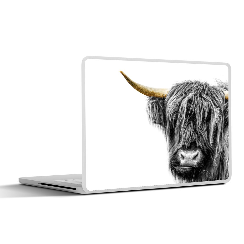 MuchoWow Laptop Aufkleber Sticker Cover Schottischer Highlander - Tiere - Schwarz - Gold 30x22 cm - Laptop-Sticker