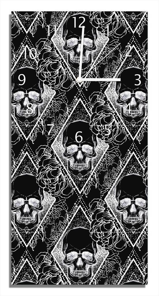 Wallario Design Wanduhr Totenkopf-Muster aus Echtglas, Größe 30 x 60 cm