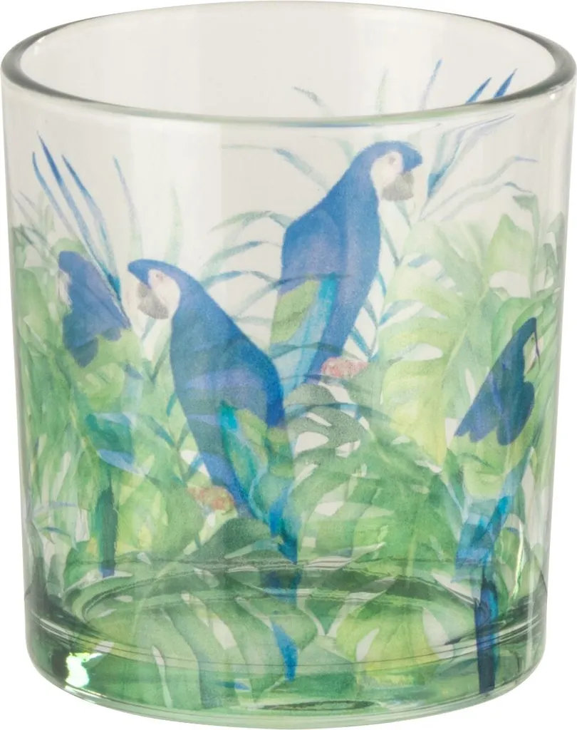 Photophore ambiance tropicale perroquet bleu vert pour table de salon