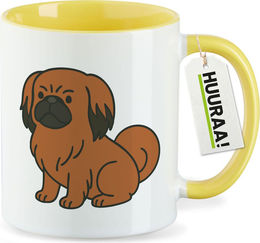 Huuraa Keramiktasse Pekingese Comic Peki Geschenk 330ml Gelb Pekingese Überraschung