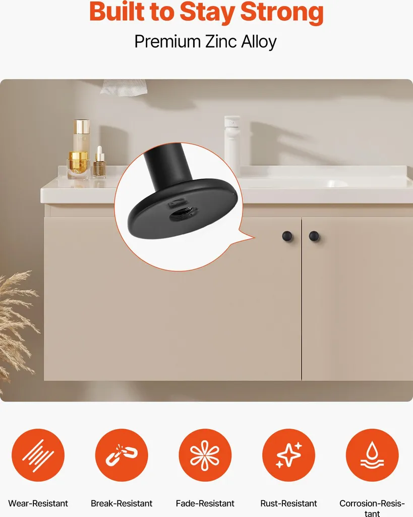 Poignées de Meubles pour Salle de Bain et Cuisine, Zinc Noir 31 mm