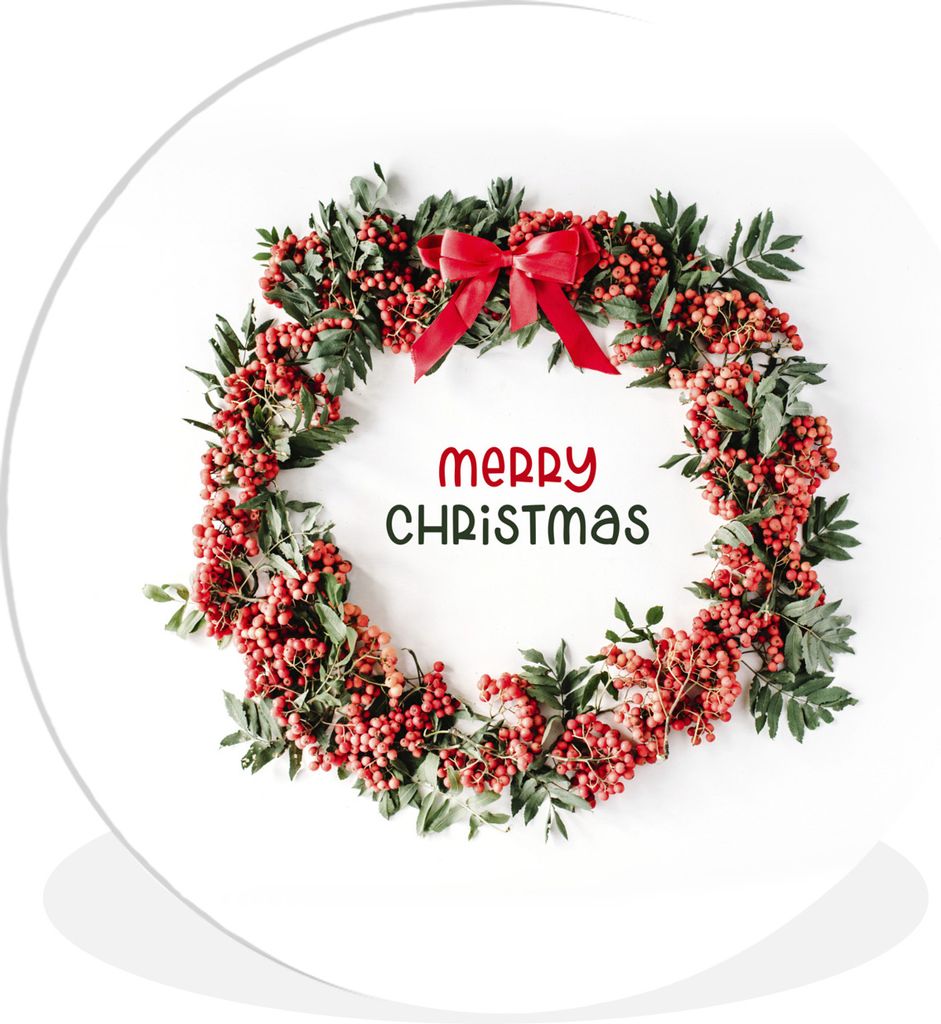 MuchoWow Rundes Wandbild - Runde Bilder Winter - Kranz - Mistelzweig Ø 30 cm Kreis Wanddekoration Kunststoff - Wandkreis - Wandschmuck - Schlafz...