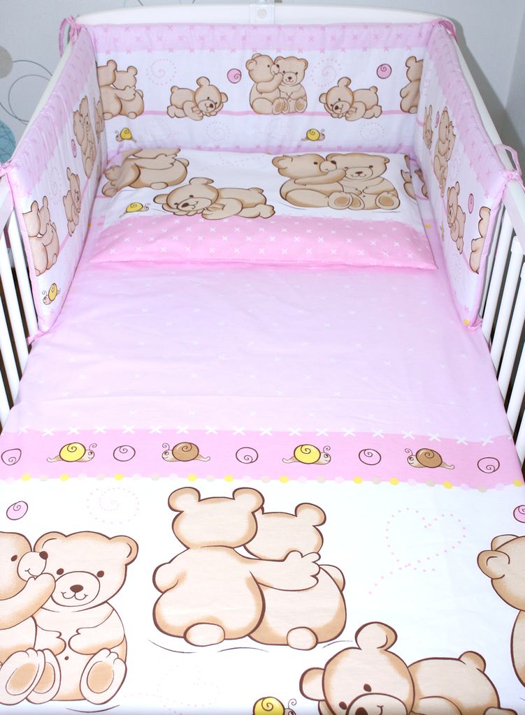 Baby Bett Set Babybettset Himmel Schleife Nestchen Bettwäsche Cute Bear in Rosa 