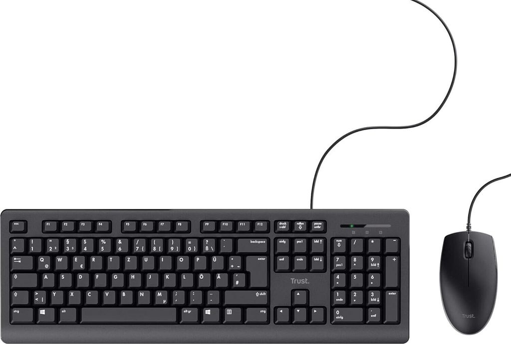QWERTZ Layout, Leise Tasten und Maustasten, Spritzwassergeschützt, USB-Anschluss, für PC, Laptop, MacBook, Windows, macOS - Schwarz