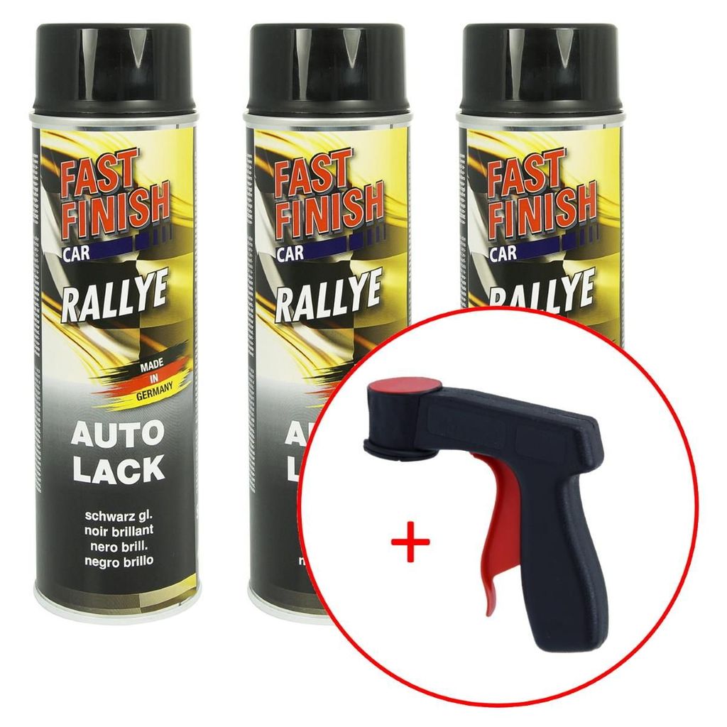 FastFinish Fast Finish Rallye Lack schwarz glänzend 3x 500 ml. + 1 Spraydosen Handgriff