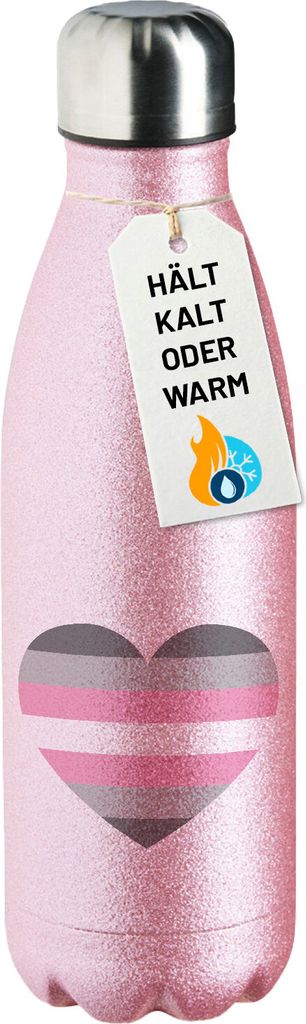 Huuraa Trinkflasche Demigirl Pride Flagge LGBTQ Herz 500ml Pink Edelstahl Wasserflasche Trinkflasche Geschenkidee