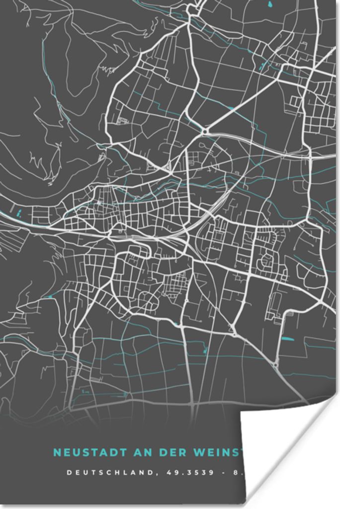 MuchoWow Poster Stadtplan - Neustadt an der Weinstraße- Deutschland - Karte 40x60 cm - Plakate für die Wand - Poster Babyzimmer