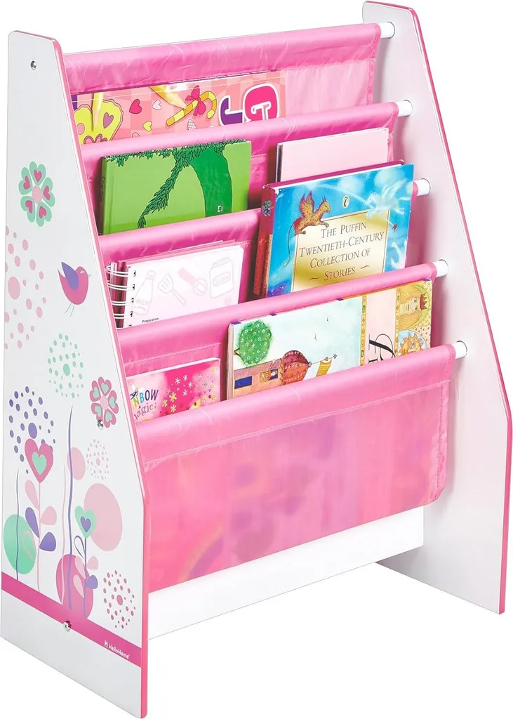 Bibliothèque rose en bois Fleurs et papillons - Format compact 60cm