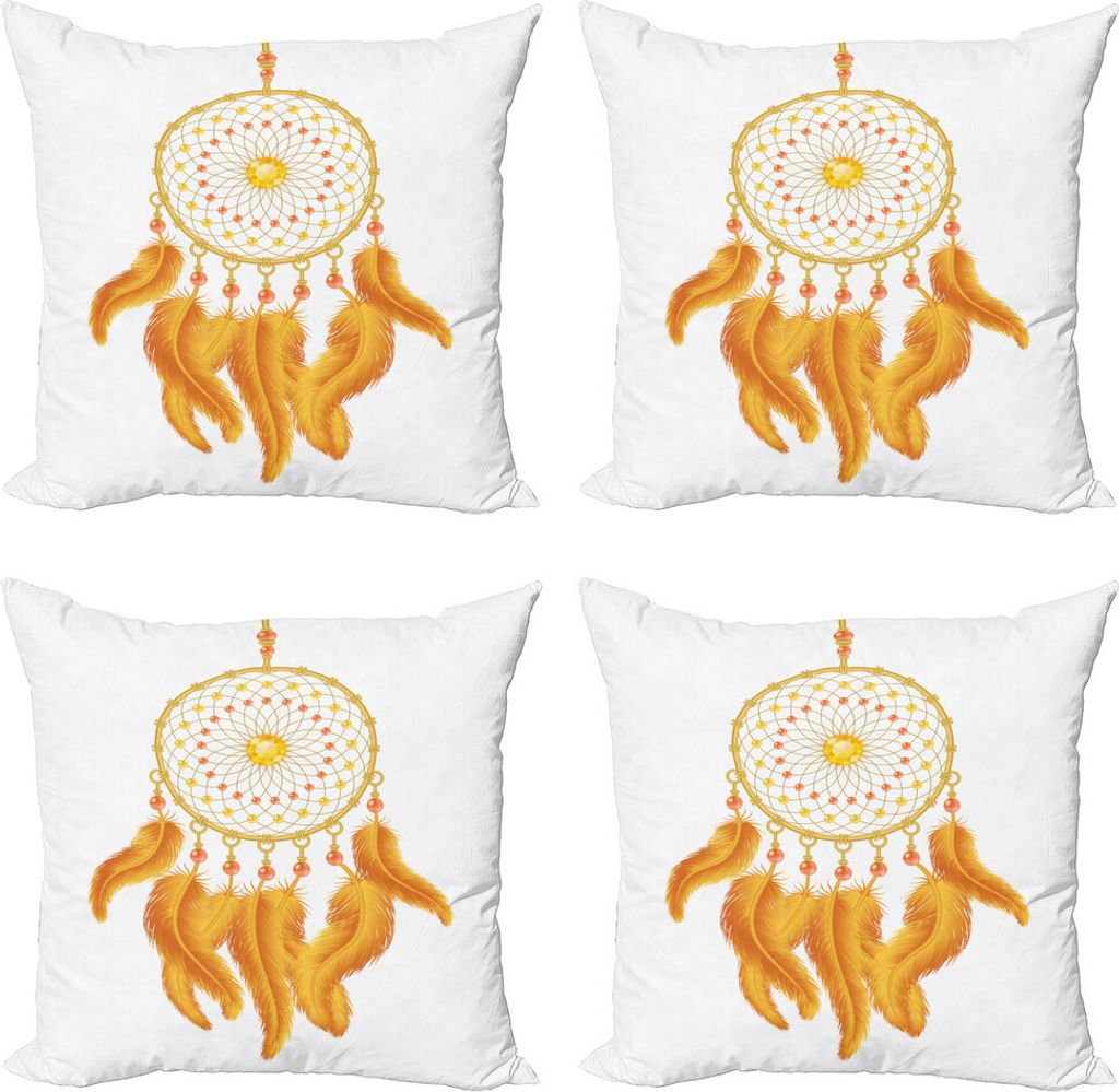 ABAKUHAUS aztekisch Kissenbezug Set (4 Stück), American Indigenous, Moderner Doppelseitiger Digitaldruck, 40 cm x 40 cm, Marigold Weiß