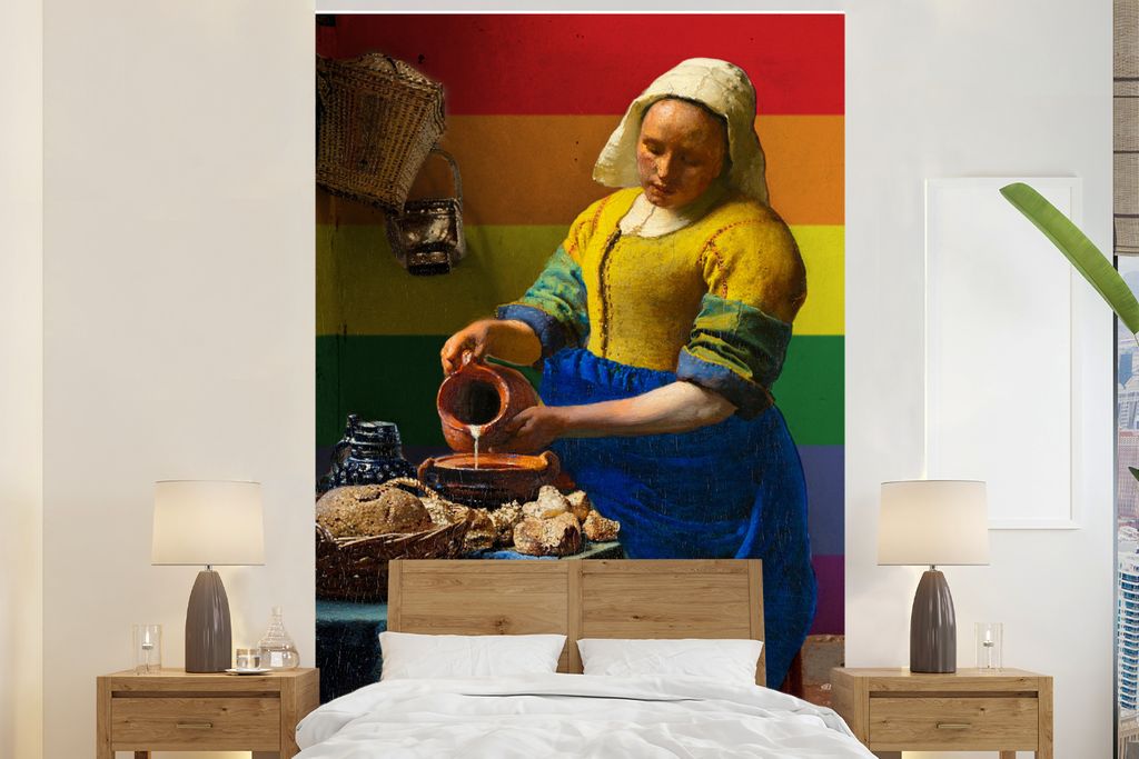 MuchoWow Fototapete für Wohnzimmer oder Schlafzimmer Wandtapete Vinyl Motivtapete Vermeer - Stolz - Milchmädchen - 170x260 cm - Wohnzimmertapete