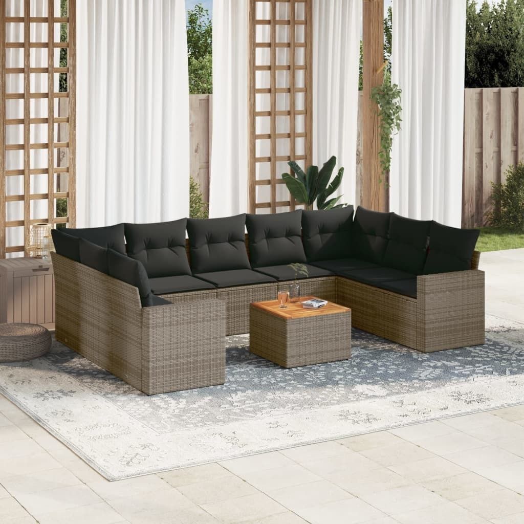 Design 10-tlg. Garten-Sofagarnitur mit Kissen Grau Poly Rattan, Gartenmöbel-Sets 2024 Neu