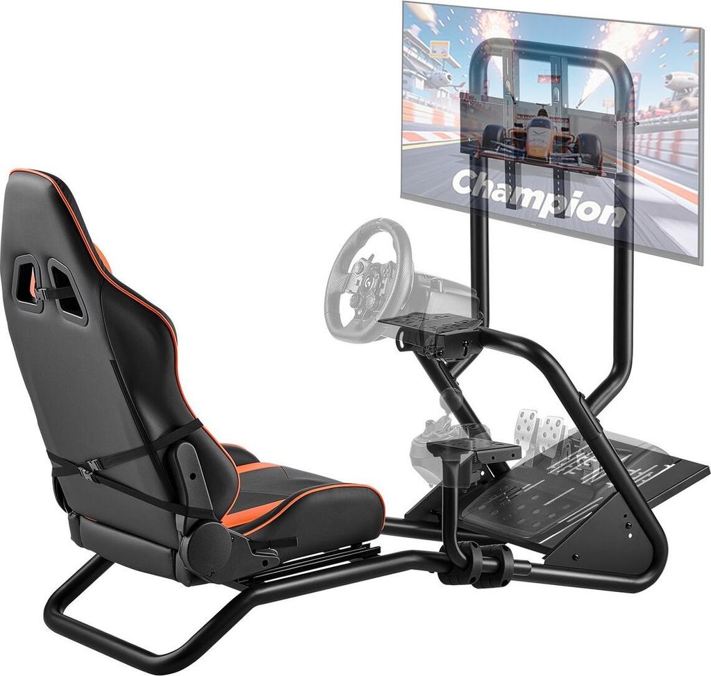 Racing Wheel Stand, Heavy-Duty Simulator Cockpit Steering Wheel Stand with Monitor Stand, Fit Logitech G25,G27,G29,G920,G923, Thrustmaster T300RS,T...