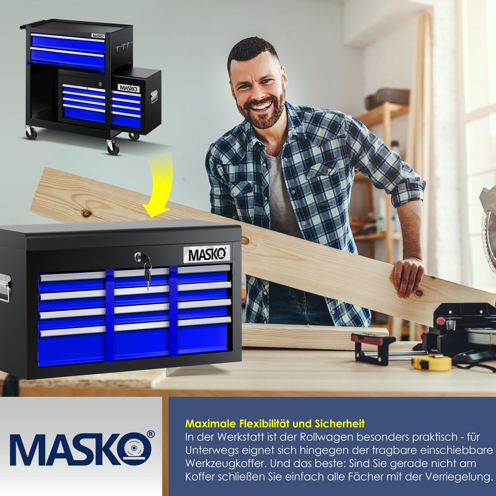 MASKO® Werkstattwagen inkl. Koffer - 9 Fächer Abschließbar Produktbild 6