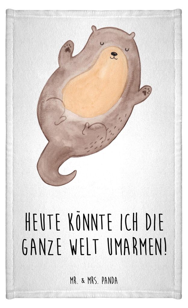 Mr. & Mrs. Panda Handtuch Otter Umarmen - Weiß - Geschenk, gut Gelaunt, Baumwollhandtuch, Optimistisch, Mini-Handtuch, Hallo, glücklich, Seeotter...