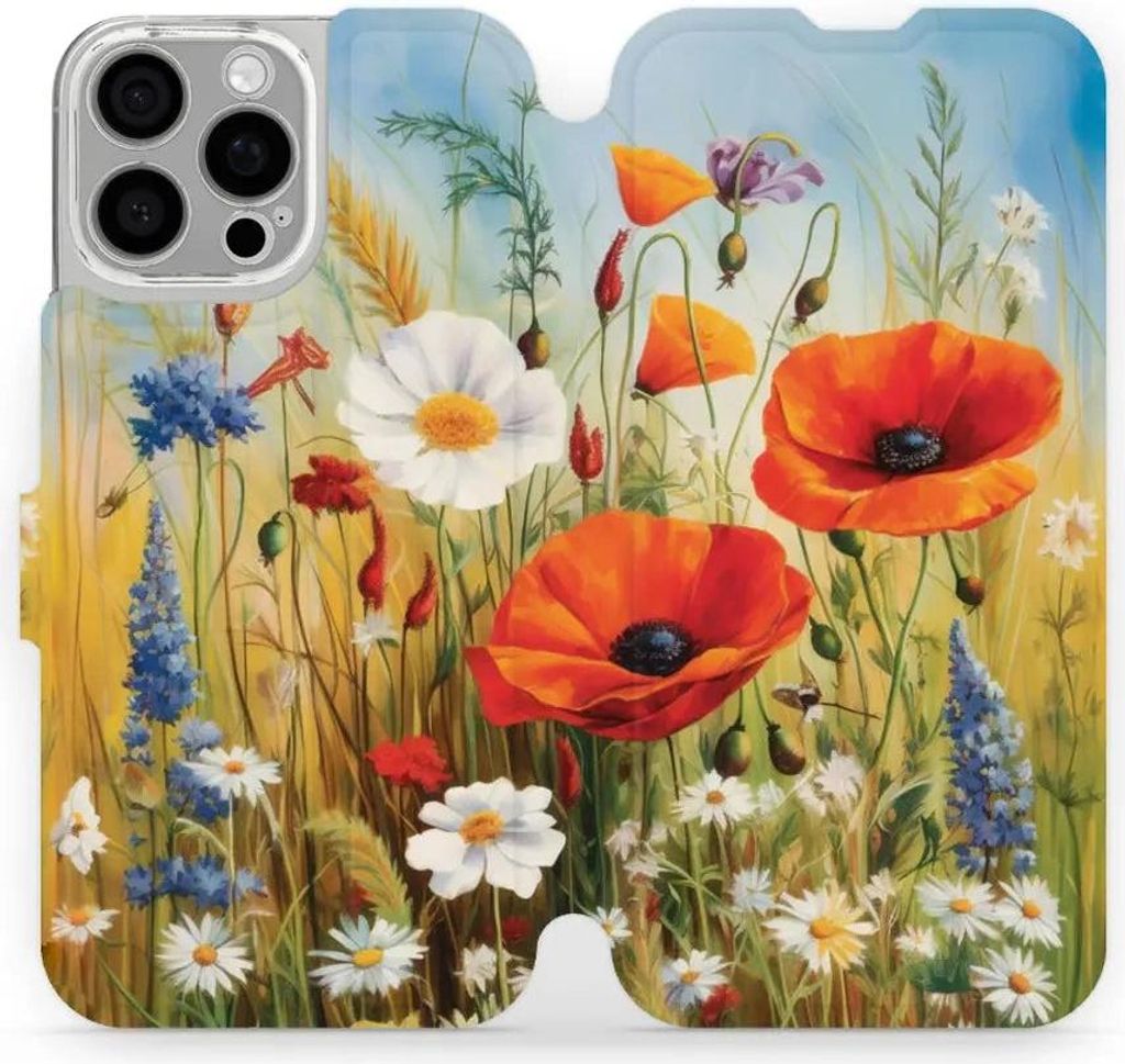 Handyhülle mit klappe für iPhone 16 Pro Max, Mobiwear Book, Wiesenblumen