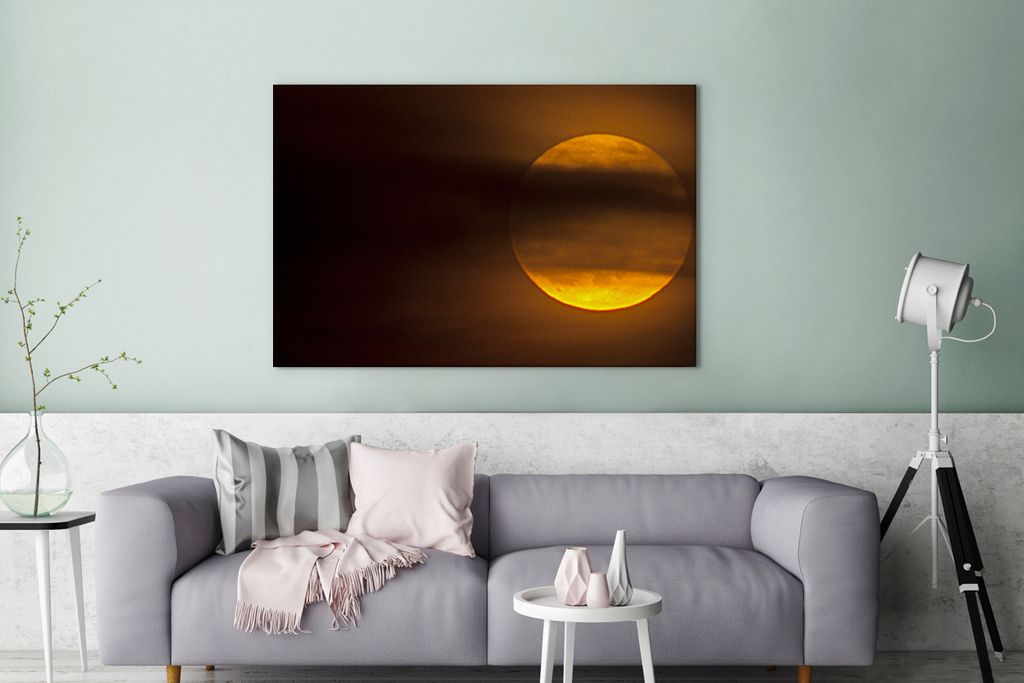 OneMillionCanvasses - Leinwandbilder - 140x90 cm, Mond - Wolken - Orange, Wandbilder Kunstdruck Wanddekoration - Foto auf Leinwand - Gemälde auf...