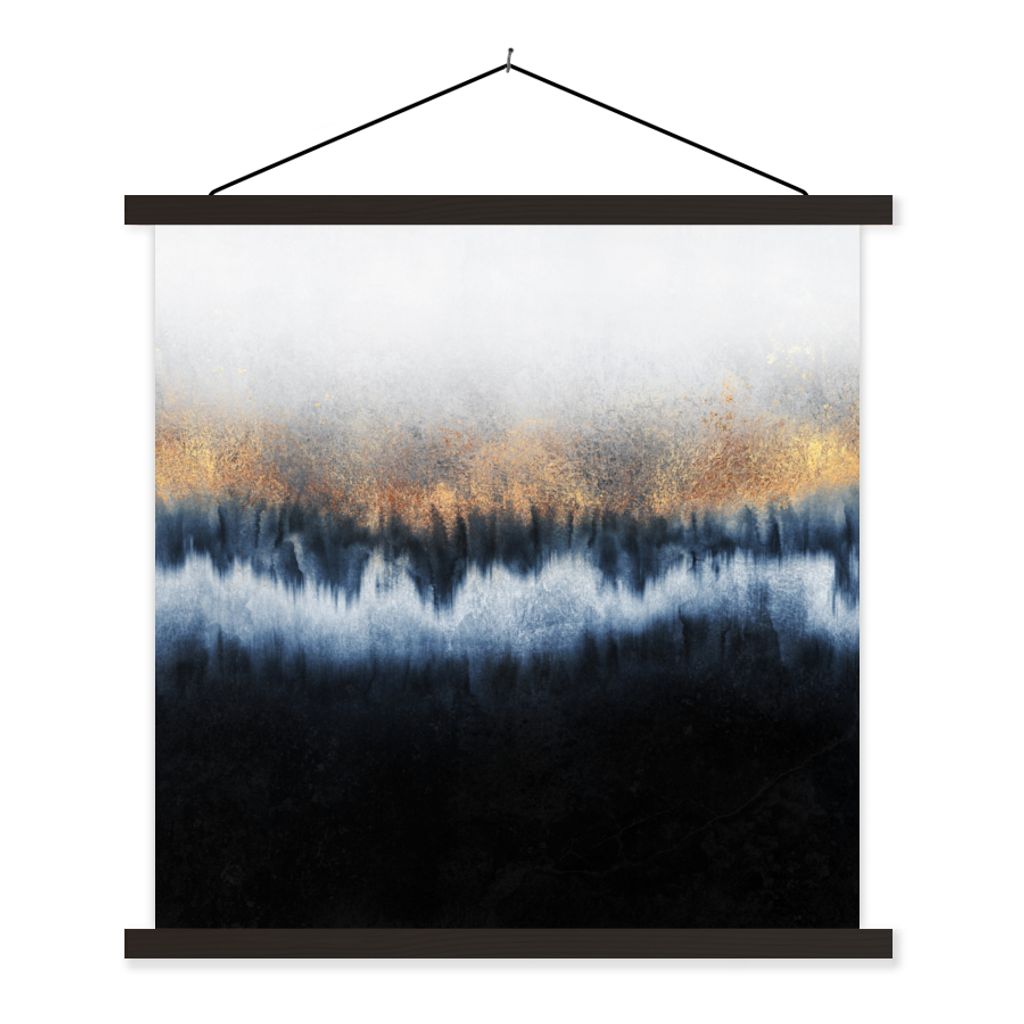 MuchoWow Textilposter Abstrakt - Gold - Luxus - Blau 60x60 cm mit schwarzem Rahmen - Posteraufhänger