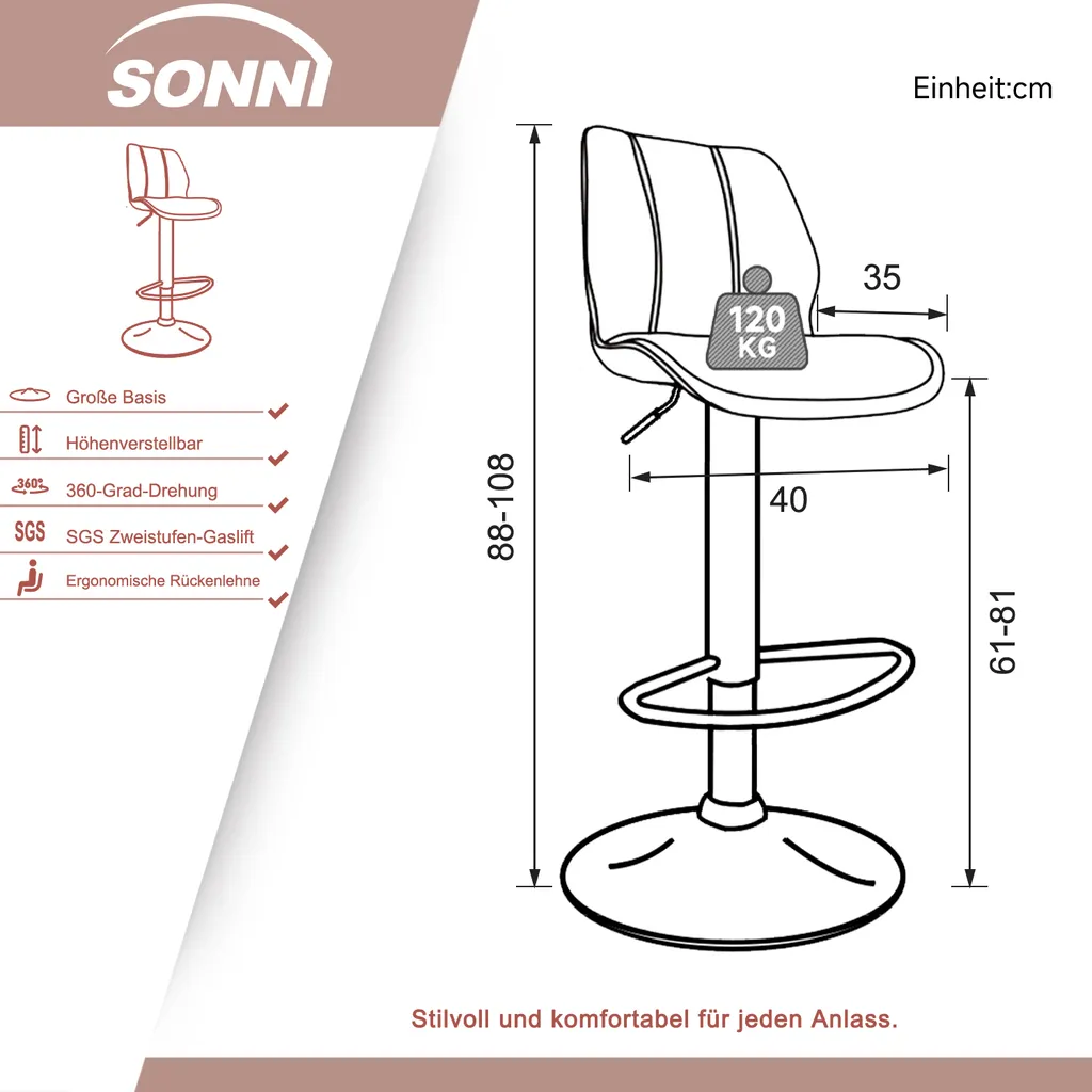 Tabourets Bar Confortables Réglables, Pivotants, Support 120kg - 12