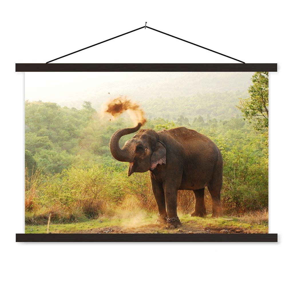 MuchoWow Textilposter Elefant - Tiere - Wald - Bäume 150x100 cm mit schwarzem Rahmen - Schlafzimmer
