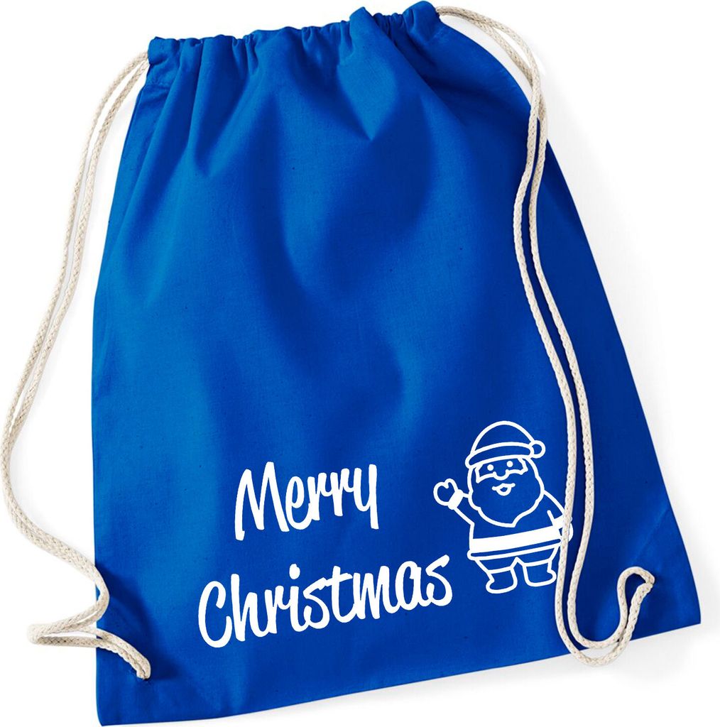 Huuraa Turnbeutel Merry Christmas Weihnachtsmann 12 Liter Bright Royal Baumwolle Rucksack Geschenkidee