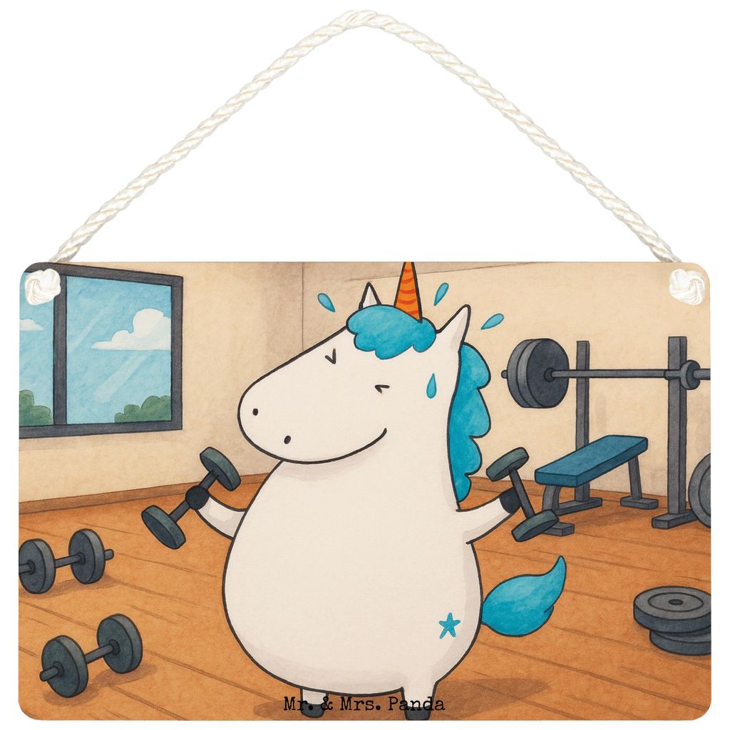Mr. & Mrs. Panda Schild Einhorn Fitness Design DIN A4 - Weiß - Geschenk, Holzschild, Einhörner, Fitnessstudio, Sport, holzbild, Gym, wandtafel, T...