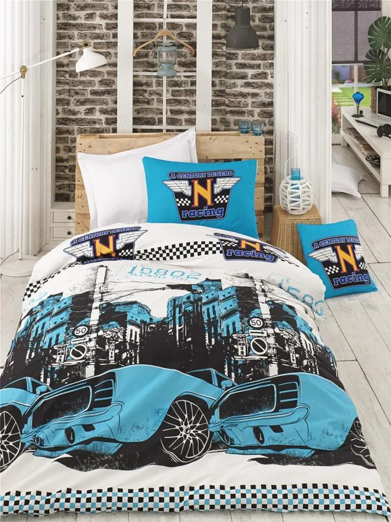 L'Essentiel Linge de Maison, Bolide - Turquoise, set copripiumino matrimoniale Ranforce, 100% COTONE RANFORCE, turchese, 200 x 220 cm