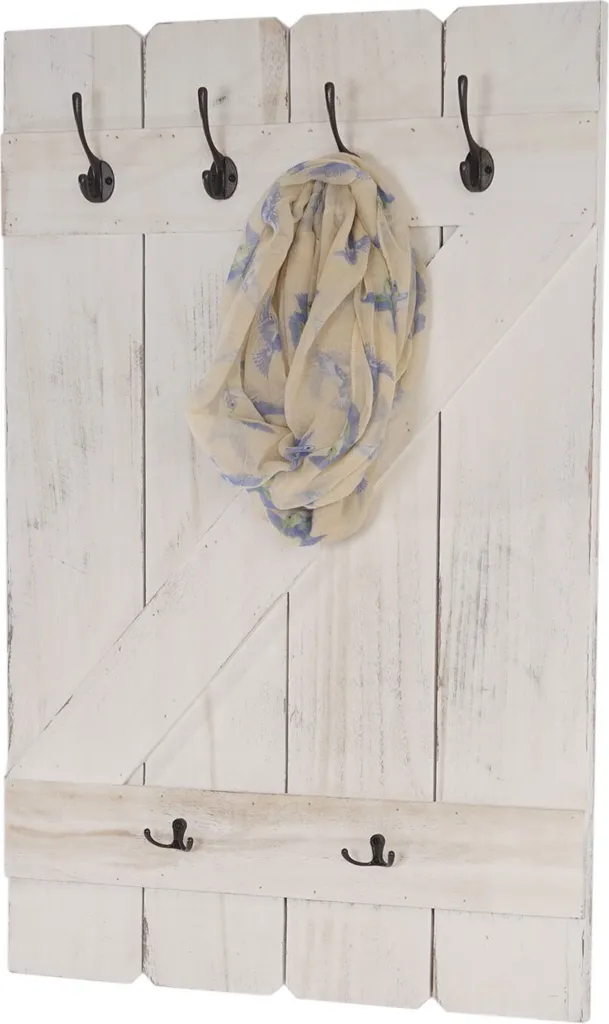 Vestiaire d'entrée gain de place 6 crochets blanc shabby chic 91x60