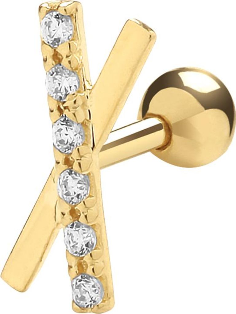 Wunderschöne 9 Karat (375) Gold Damen - Einzel Knorpel Ohrstecker mit Zirkonia - 9mm*4mm; TRS26066