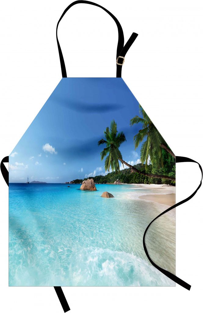 ABAKUHAUS Ozean Kochschürze, ANSE Lazio Beach bei Praslin Island Surfender Strand Scenic View Travel, Farbfest Höhenverstellbar Waschbar Klarer D...