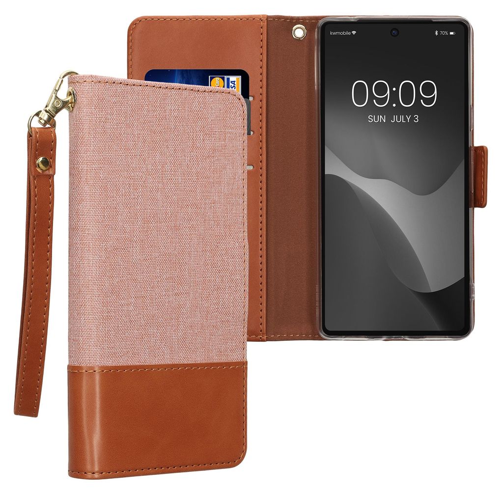 kwmobile Hülle klappbar kompatibel mit Google Pixel 7a Handyhülle - Kunstleder Flip Case mit Schlaufe und Standfunktion - Cover in Altrosa Braun