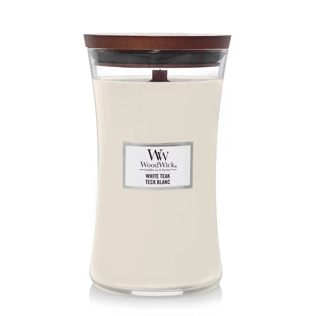 Bougie parfumée WoodWick Teck Blanc 609g - Grande jarre décorative chic