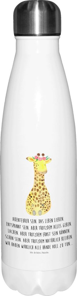 Mr. & Mrs. Panda thermo trinkflasche Giraffe Blumenkranz - Weiß - Geschenk, thermosflaschen, Abenteurer, trinkflaschen, Freundin, Thermos, Selbstl...