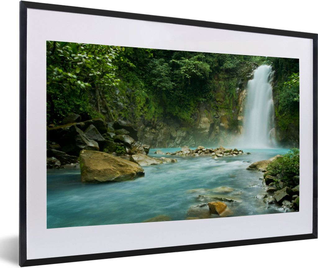 MuchoWow Gerahmtes Poster Dschungel - Natur - Wasserfall 60x40 cm - Poster mit Schwarzem Bilderrahmen Wandposter Rahmen Foto Bilder - Schlafzimme...