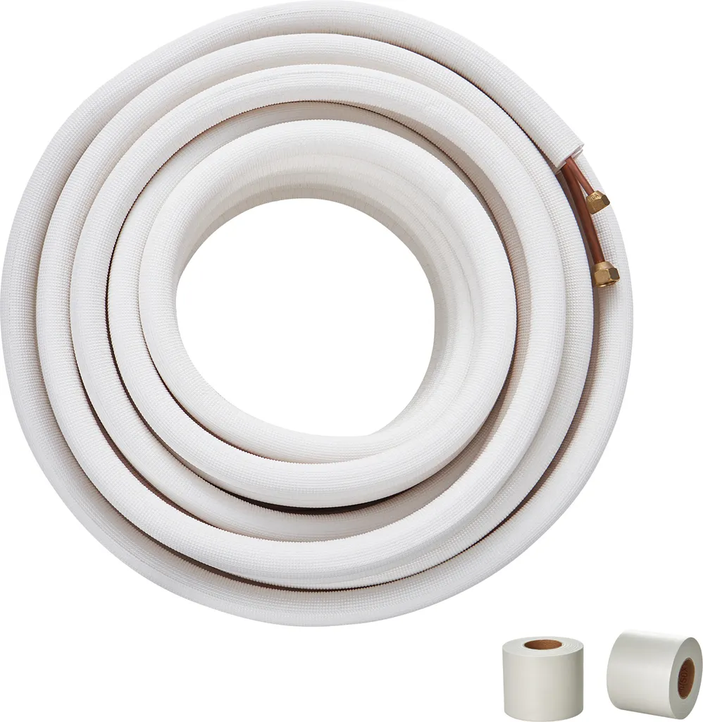 Set di tubi per mini-split VEVOR 50FT, tubi in rame con diametro esterno da 1/4 di pollice e 3/8 di pollice e isolamento a tre strati, per sistemi di condizionamento mini-split, unità a refrigerazione o a pompa di calore e HVAC con