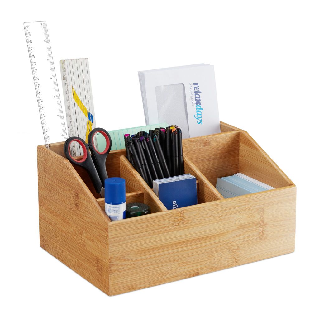 relaxdays Schreibtisch-Organizer braun Bambus 6 Fächer 28,0 x 19,5 x 14,0 cm