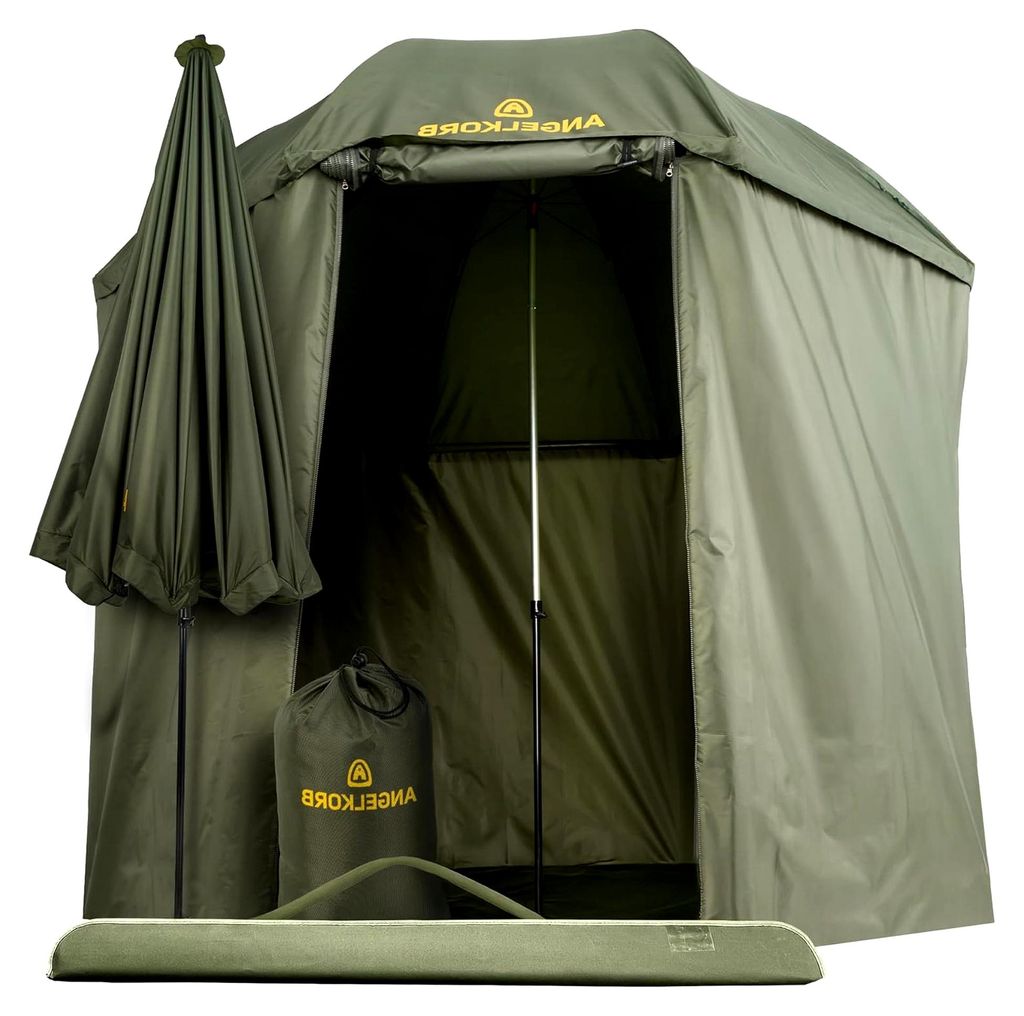 Angelschirm mit Seitenwand 2,50 m – Angel Sonnenschirm & Schirmzelt, wasserabweisend, Moskitoschutz, 45° neigbar – Karpfenzelt für Camping & ...