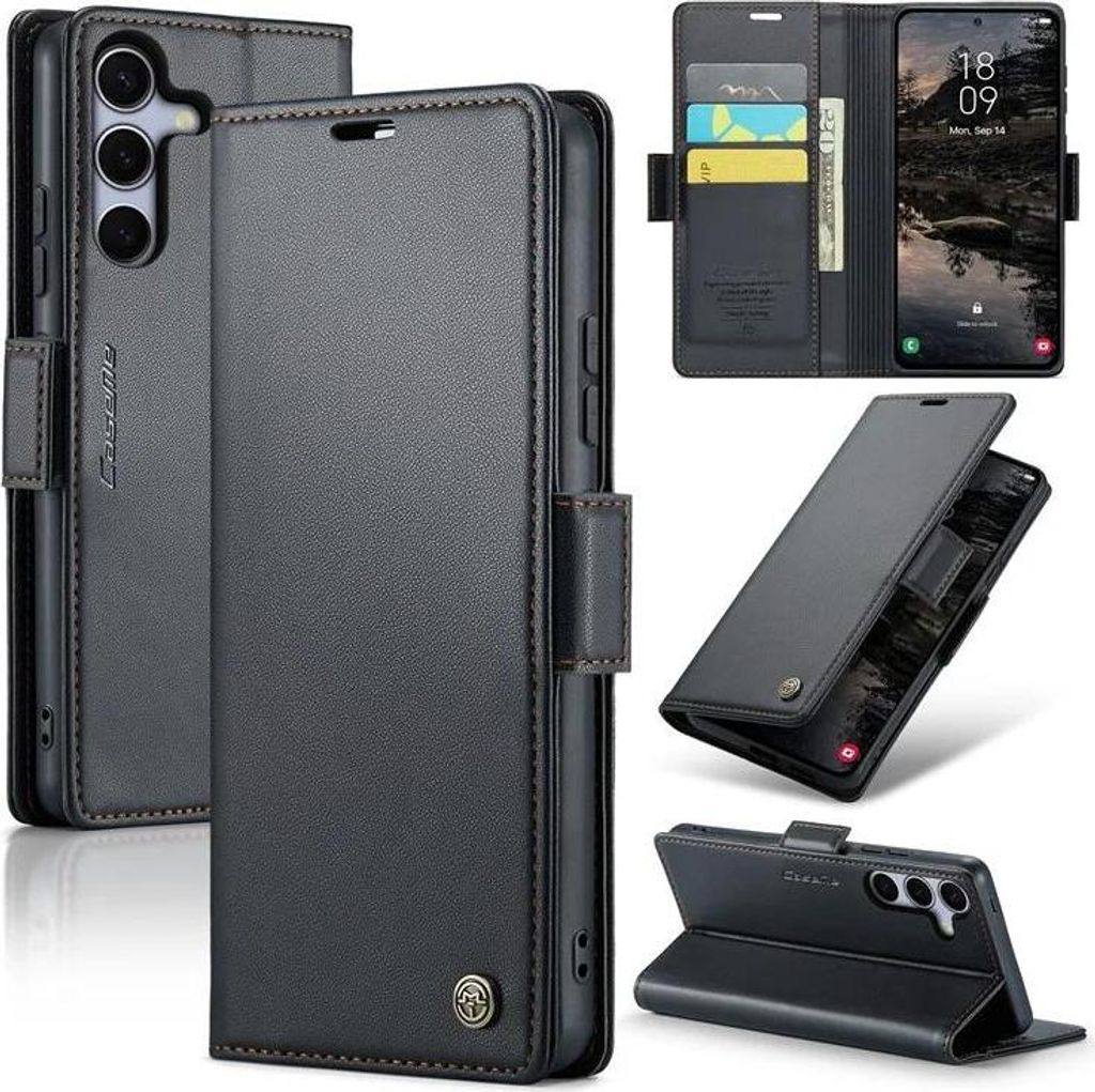 Hülle für Samsung Galaxy S25 Plus - CASEME Litchi Texture Book Wallet Klapphülle - Schwarz