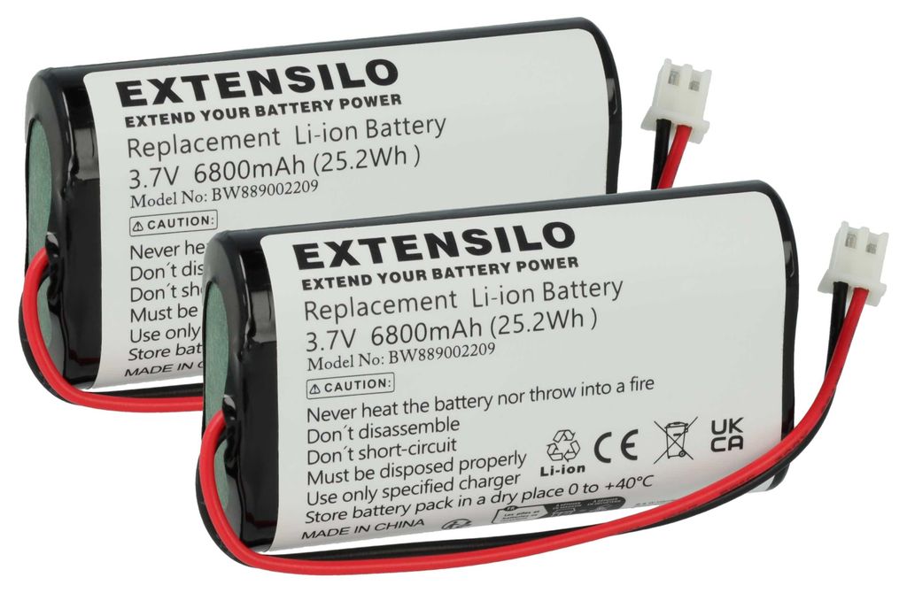 EXTENSILO 2x Akku kompatibel mit K-Bright Tischlampe, Nachttischlampe (6800 mAh, 3,7 V, Li-Ion)