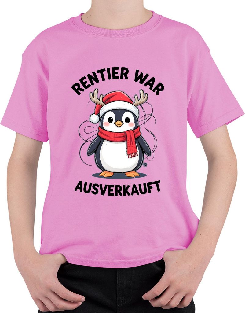 Rentier war t Pinguin Weihnachten lustig Geschenk Uni Kinder T-Shirt, Pink, 140